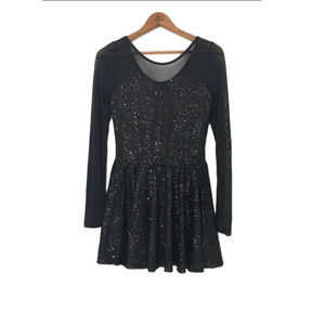 Vintage Black SEQUIN Bodysuit Sweetheart Dress  - Long Sleeve Leotard